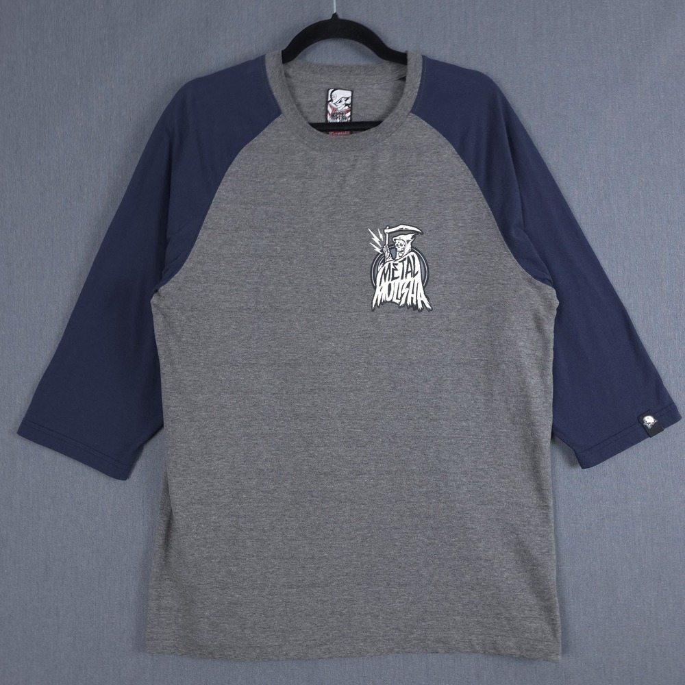 Metal Mulisha Grim Reaper Shirt Mens Medium Blue Gray 3/4 Raglan Sleeve